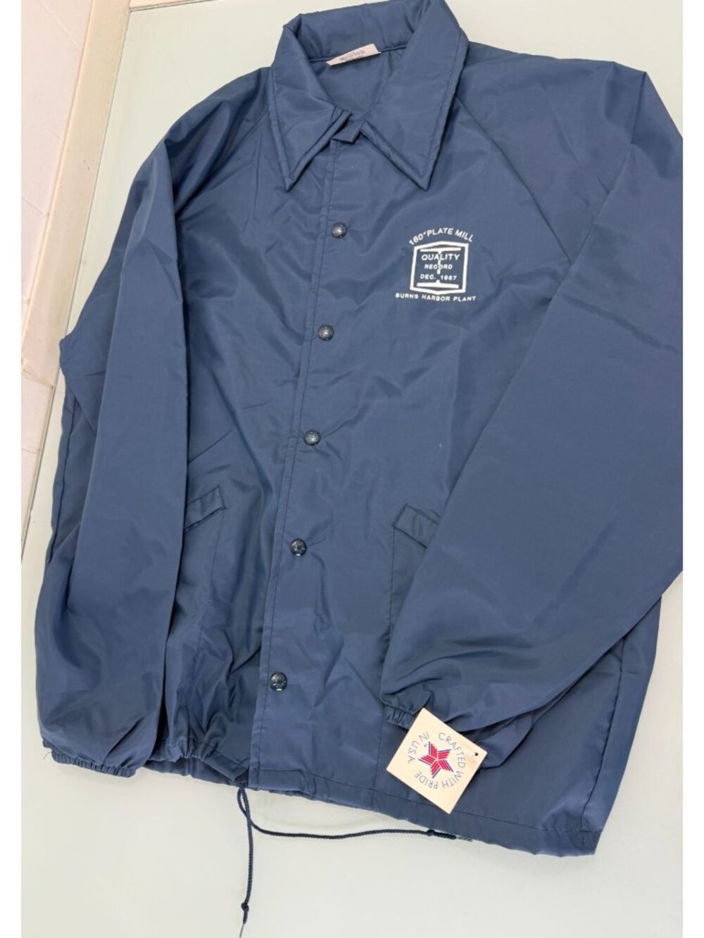 Vintage Burns Harbor IN Steel Plate Mill Jacket Mens L Nylon 1987 Dead Stock USA